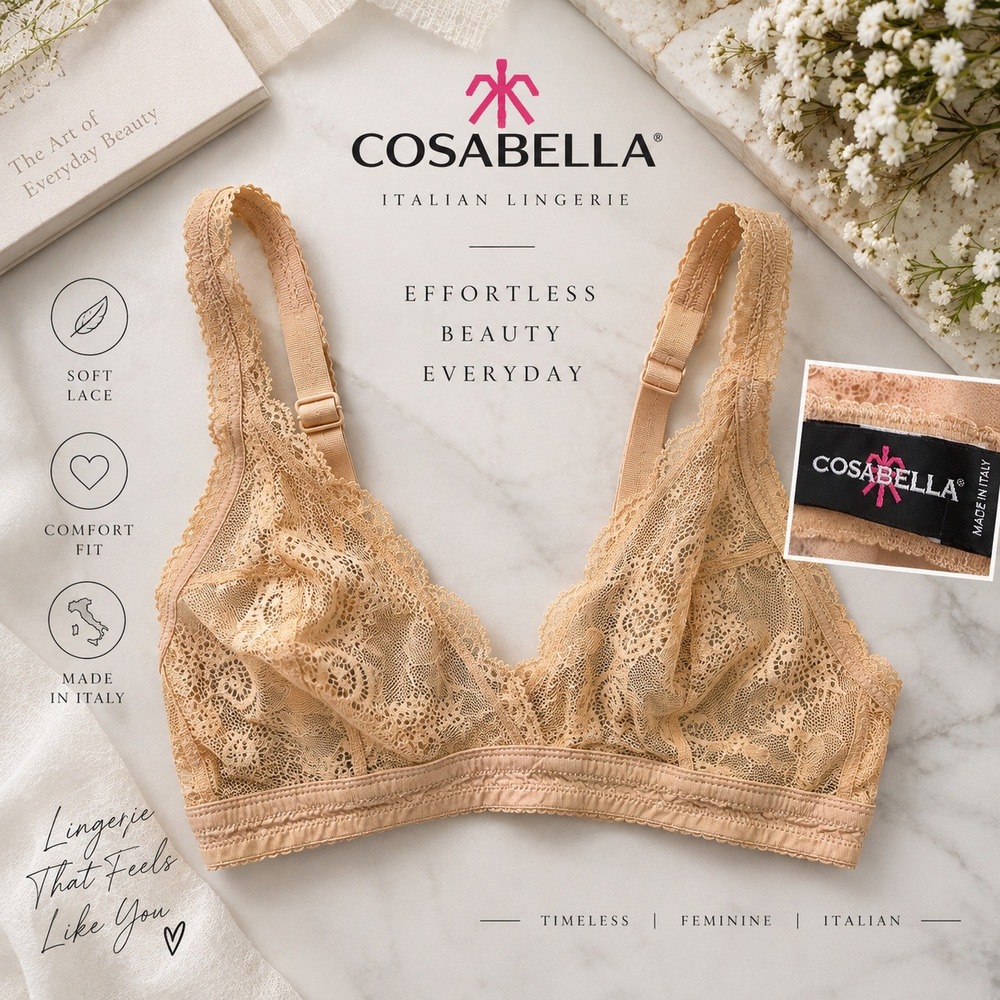 Cosabella M Nude Lace Plunge Bralette Made in Italy Sheer Romantic Lingerie